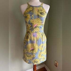 Anthropologie Beth Bowley  halter neck jacquard print dress. Size  2  sleeveless